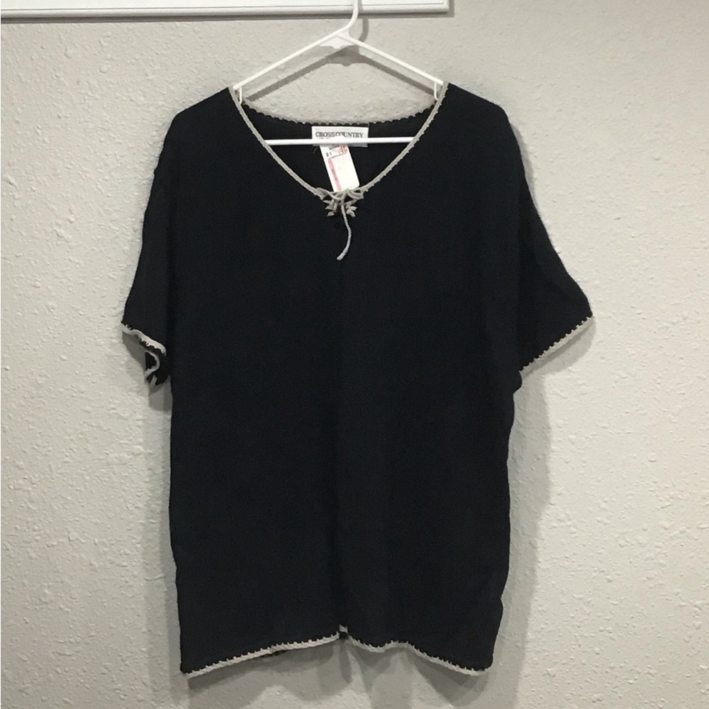 NWT Vintage Cross Country Black Knit Blouse Women’s 1X V-Neck Lace-Up Top Y2K 90